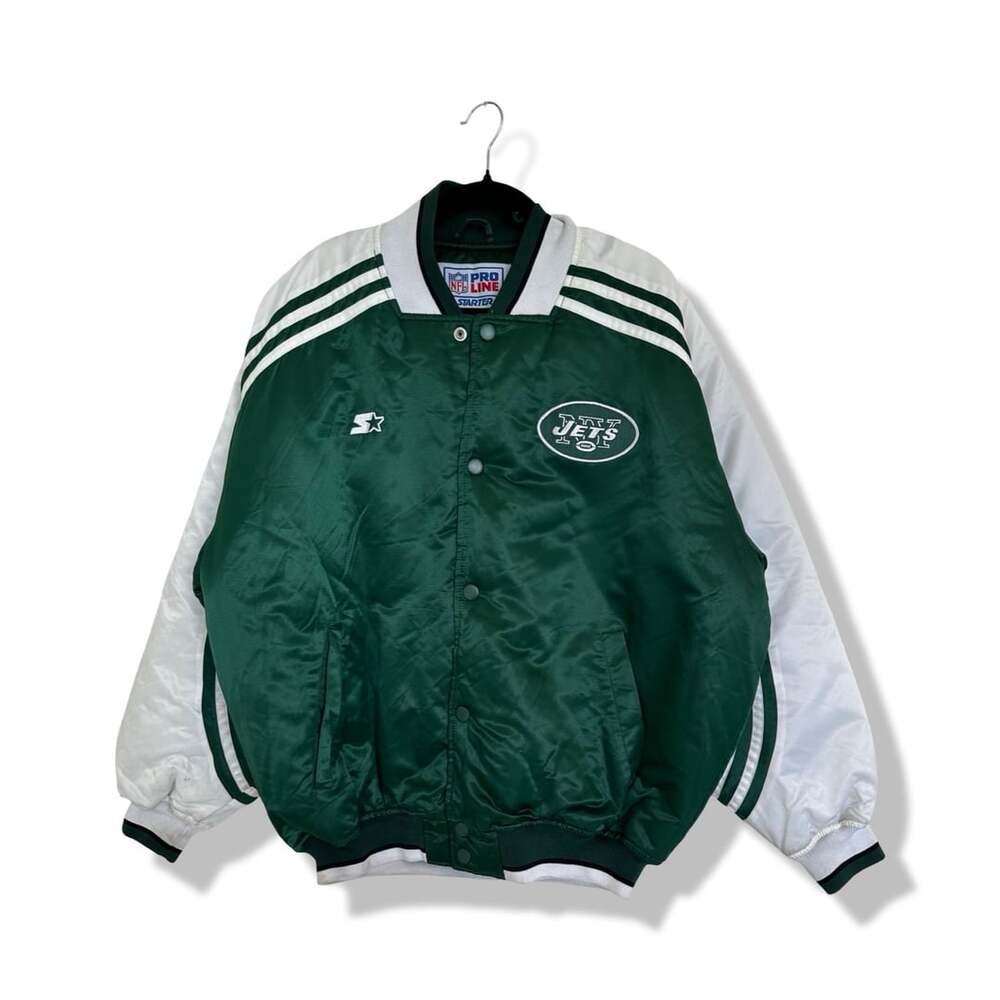 Vintage Starter NFL Pro Line New York Jets Green Satin Bomber Jacket Size L